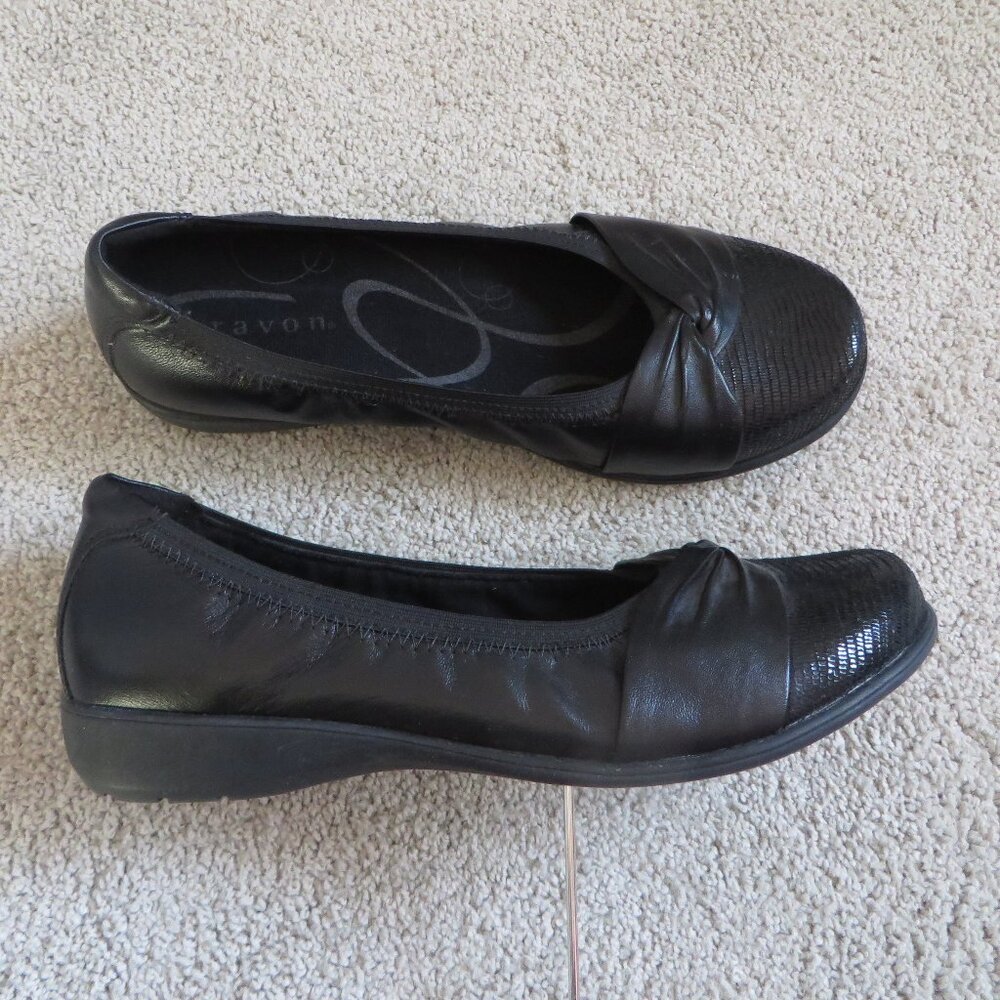 Aravon Womens Andrea-AR Ballet Flat/Shoes Size 8EE Black Leather #ABF04BK